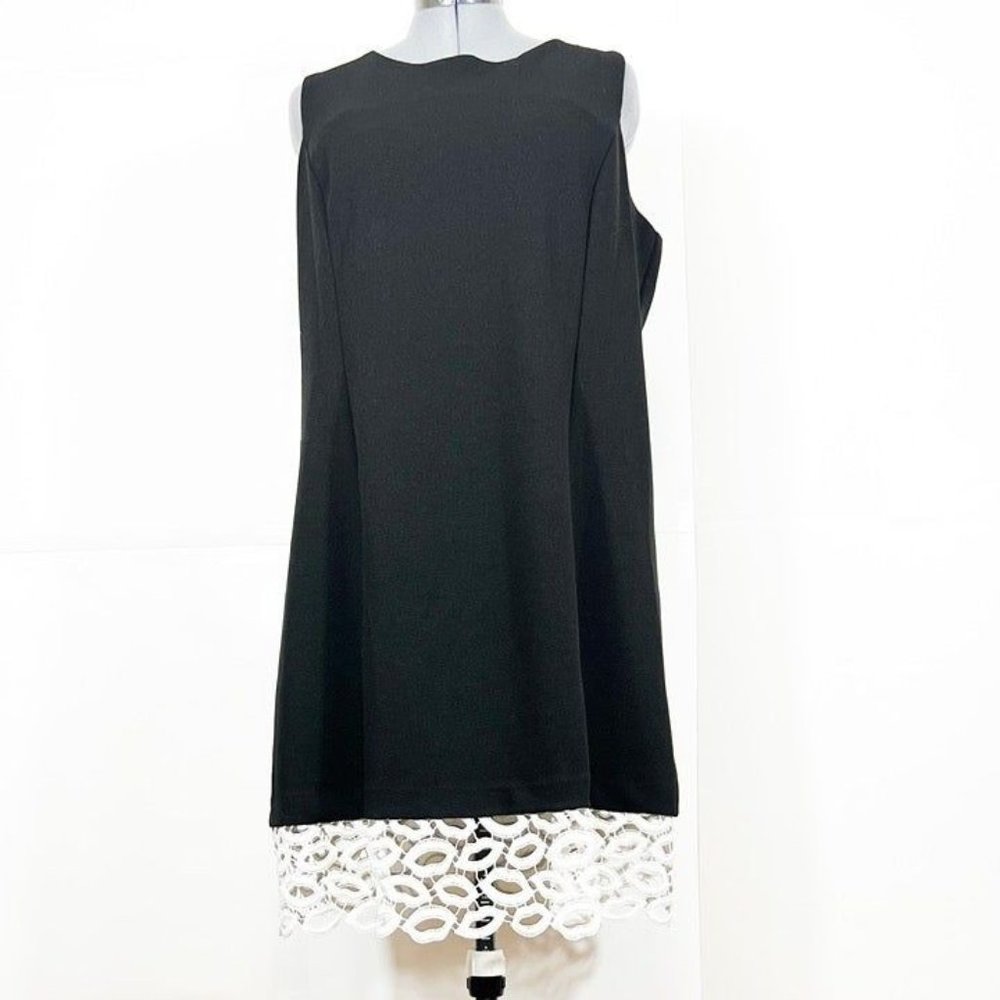 Betsey Johnson  Sz 18W  Black Sleeveless  White Lace  Flounce Dress - Picture 2 of 7